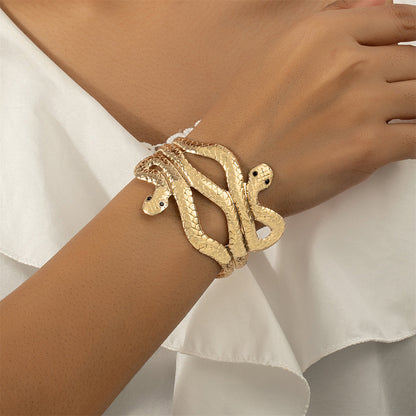 Cubic Zirconia and 18K Gold-Plated Snake Cuff, gold bracelet for women, everyday style, front view