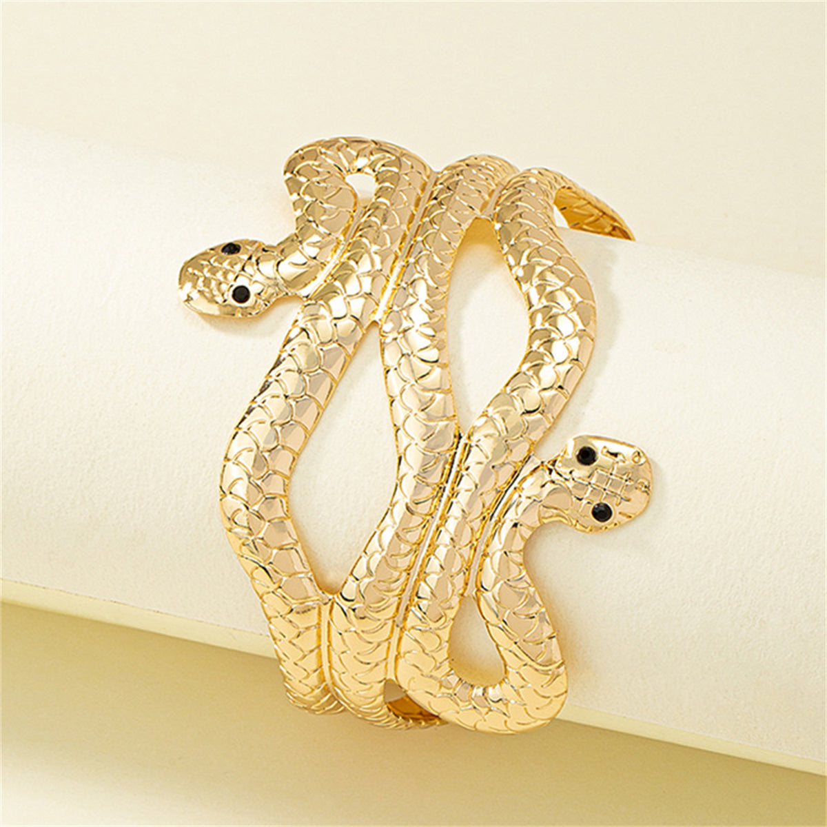 Cubic Zirconia and 18K Gold-Plated Snake Cuff, gold bracelet for women, everyday style, side view