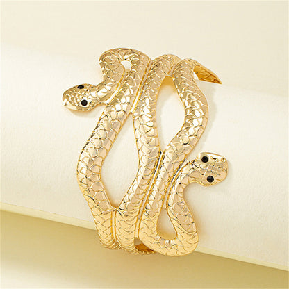Cubic Zirconia and 18K Gold-Plated Snake Cuff, gold bracelet for women, everyday style, side view