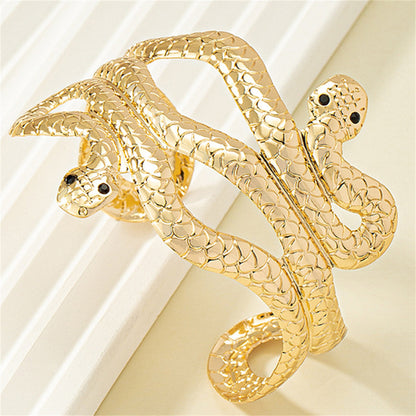 Cubic Zirconia and 18K Gold-Plated Snake Cuff, gold bracelet for women, everyday style, lifestyle look