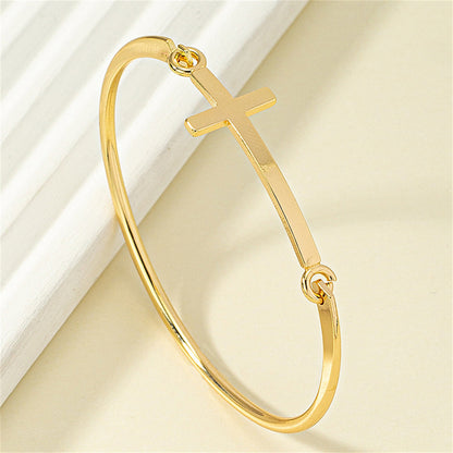 18K Gold-Plated Cross Bangle, gold bangle bracelet, vintage-inspired design, lifestyle look