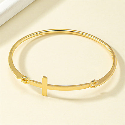 18K Gold-Plated Cross Bangle, gold bangle bracelet, vintage-inspired design, styled look
