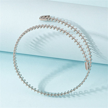 Silver-Plated Fishbone Choker Necklace, chunky silver choker necklace, vintage-inspired design, side view