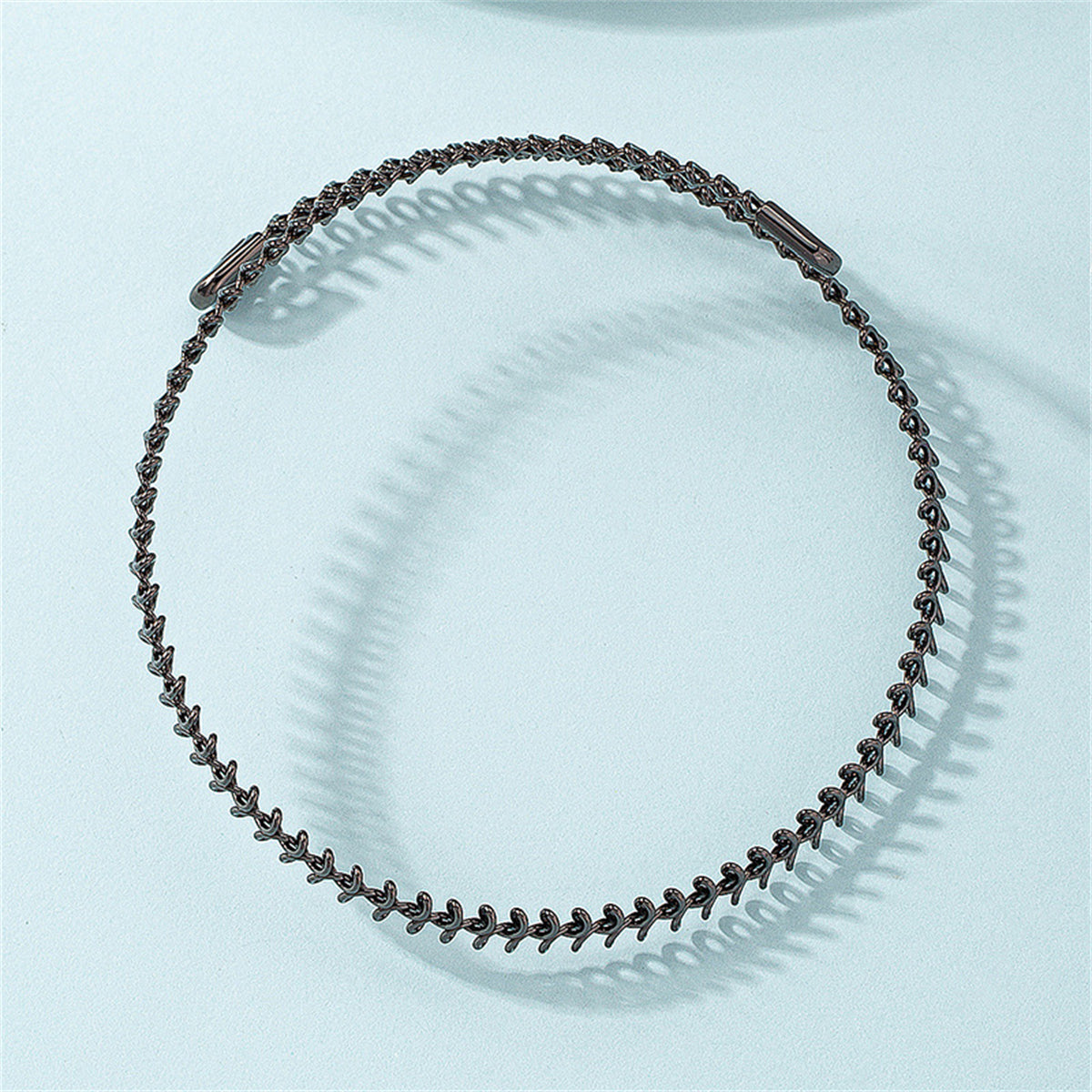 Black Fishbone Choker Necklace, chunky choker necklace, botanical inspired, side view