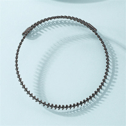 Black Fishbone Choker Necklace, chunky choker necklace, botanical inspired, side view