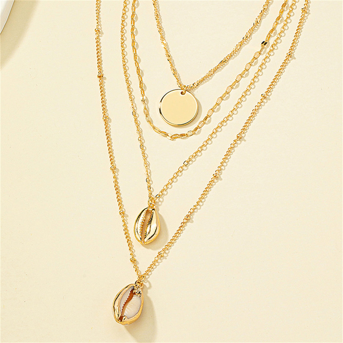 Shell & 18K Gold-Plated Round Pendant Layered Necklace
