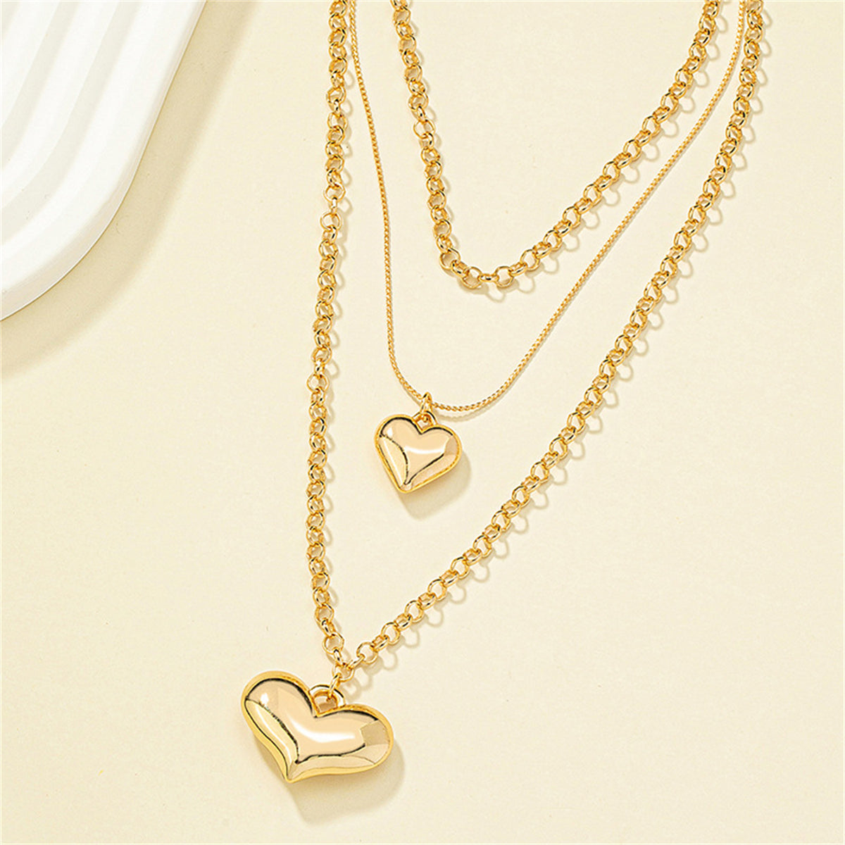 18K Gold-Plated Heart Layered Pendant Necklace, gold pendant necklace for women, vintage-inspired design, lifestyle look