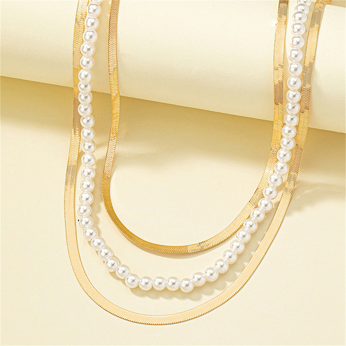 Pearl & 18K Gold-Plated Snake Chain Layered Necklace