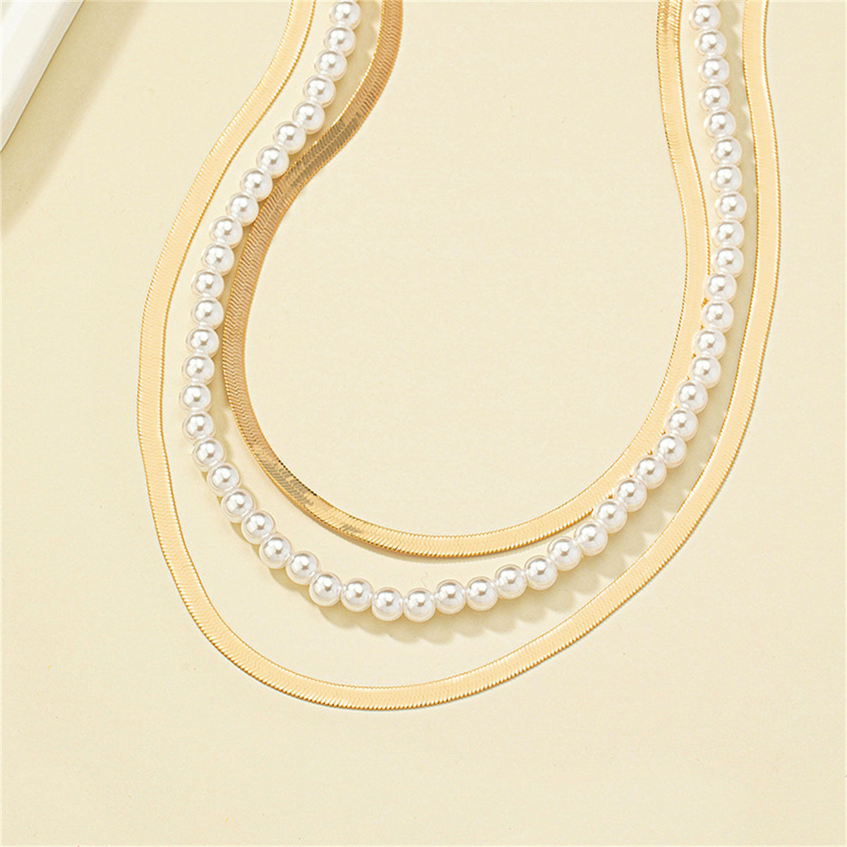 Pearl & 18K Gold-Plated Snake Chain Layered Necklace