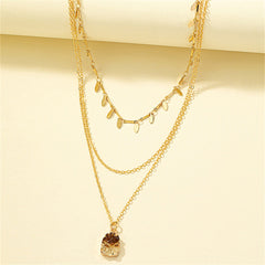 Mauve Resin & 18K Gold-Plated Leaves Tassel Layered Pendant Necklace