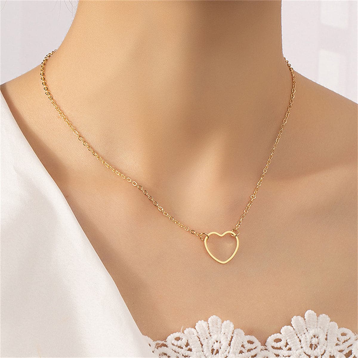 18K Gold-Plated Open Heart Pendant Necklace, gold pendant necklace for women, dainty minimalist design, styled look