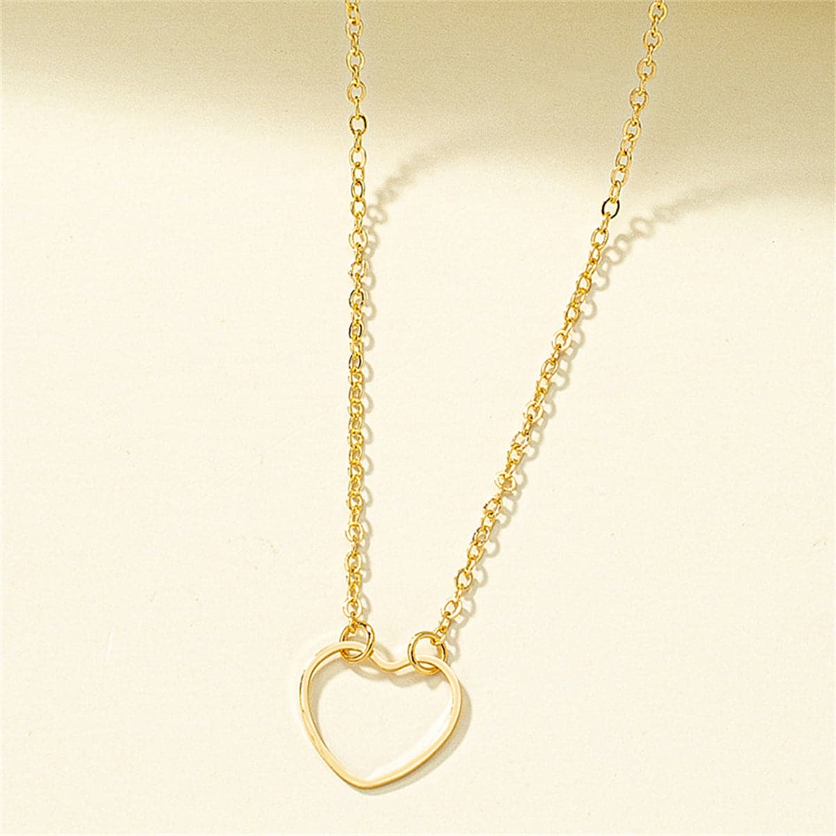 18K Gold-Plated Open Heart Pendant Necklace, gold pendant necklace for women, dainty minimalist design, side view