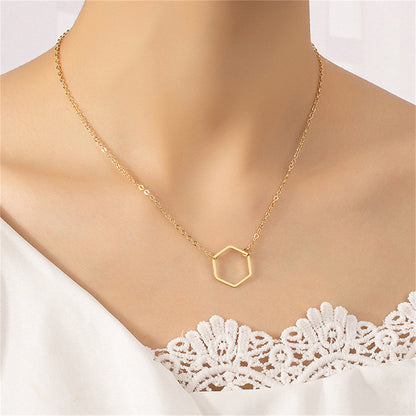 18K Gold-Plated Open Hexagon Pendant Necklace, gold pendant necklace for women, elegant gift for her, styled look