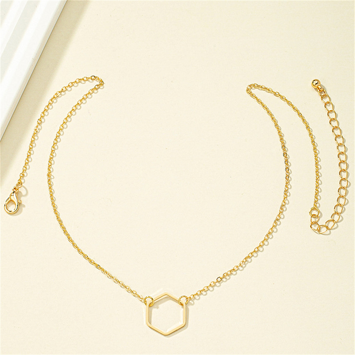 18K Gold-Plated Open Hexagon Pendant Necklace, gold pendant necklace for women, elegant gift for her, lifestyle look