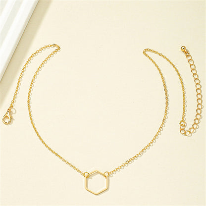 18K Gold-Plated Open Hexagon Pendant Necklace, gold pendant necklace for women, elegant gift for her, lifestyle look