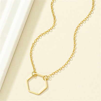 18K Gold-Plated Open Hexagon Pendant Necklace, gold pendant necklace for women, elegant gift for her, side view