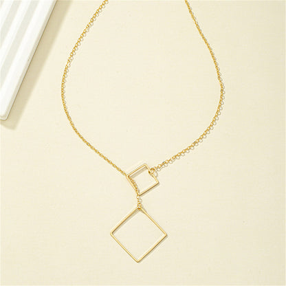 18K Gold-Plated Open Square Lariat Necklace, gold pendant necklace for women, botanical inspired, lifestyle look