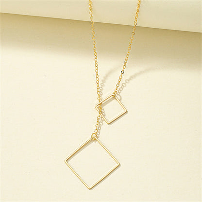 18K Gold-Plated Open Square Lariat Necklace, gold pendant necklace for women, botanical inspired, side view