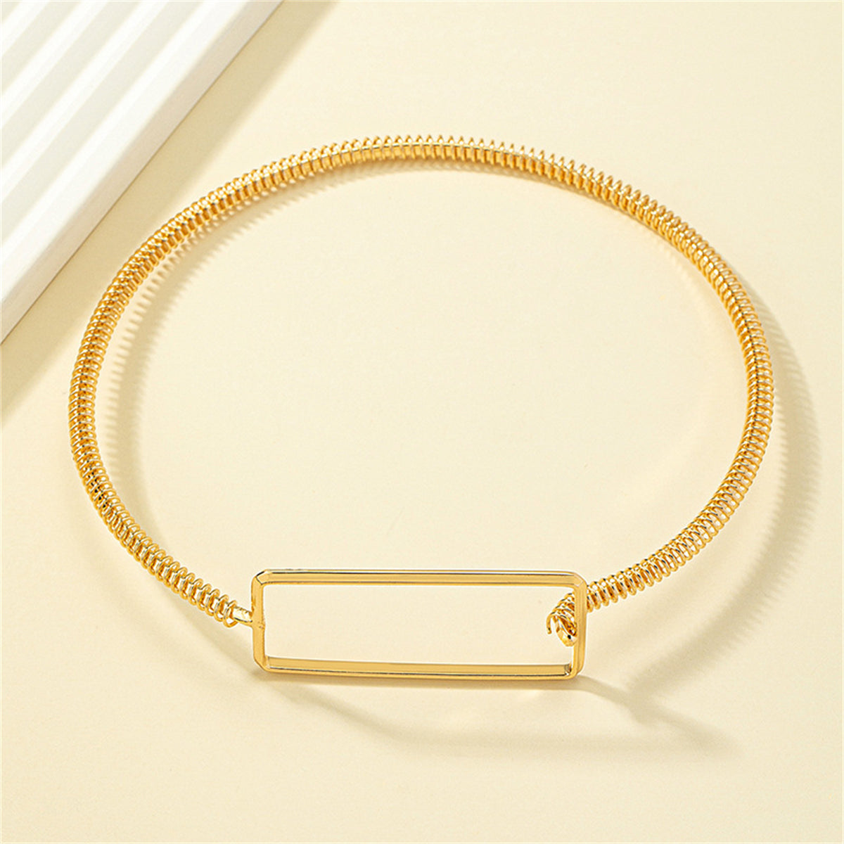 18K Gold-Plated Openwork Rectangle Choker Necklace, chunky gold choker necklace, dainty minimalist design, side view