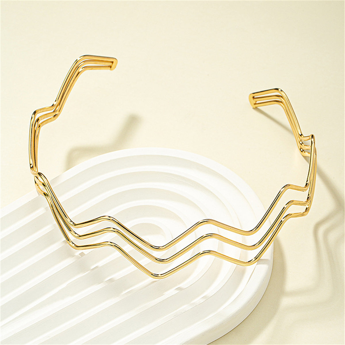 18K Gold-Plated Wave Layered Choker Necklace