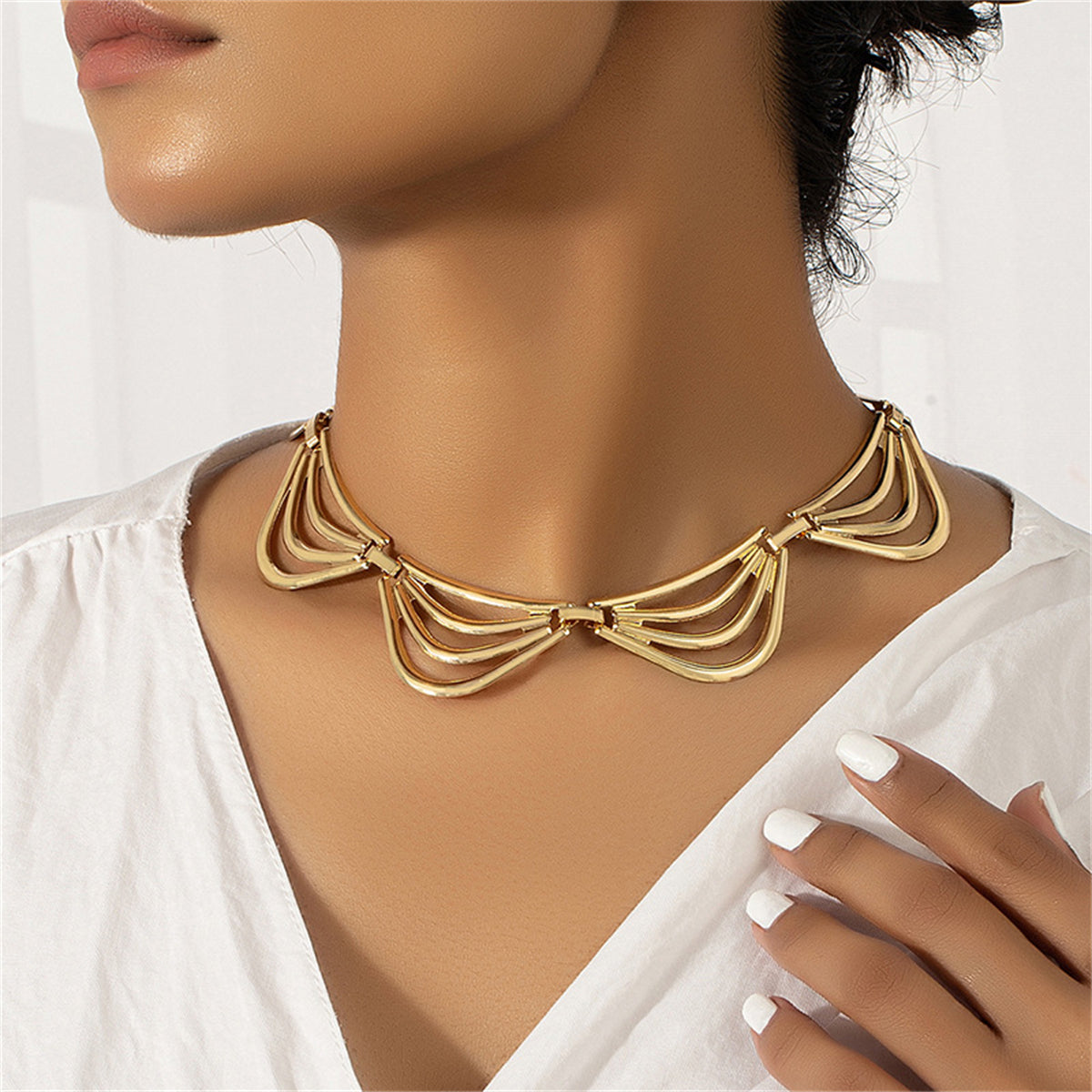 18K Gold-Plated Triangle Station Choker, chunky gold choker necklace, everyday style, styled look
