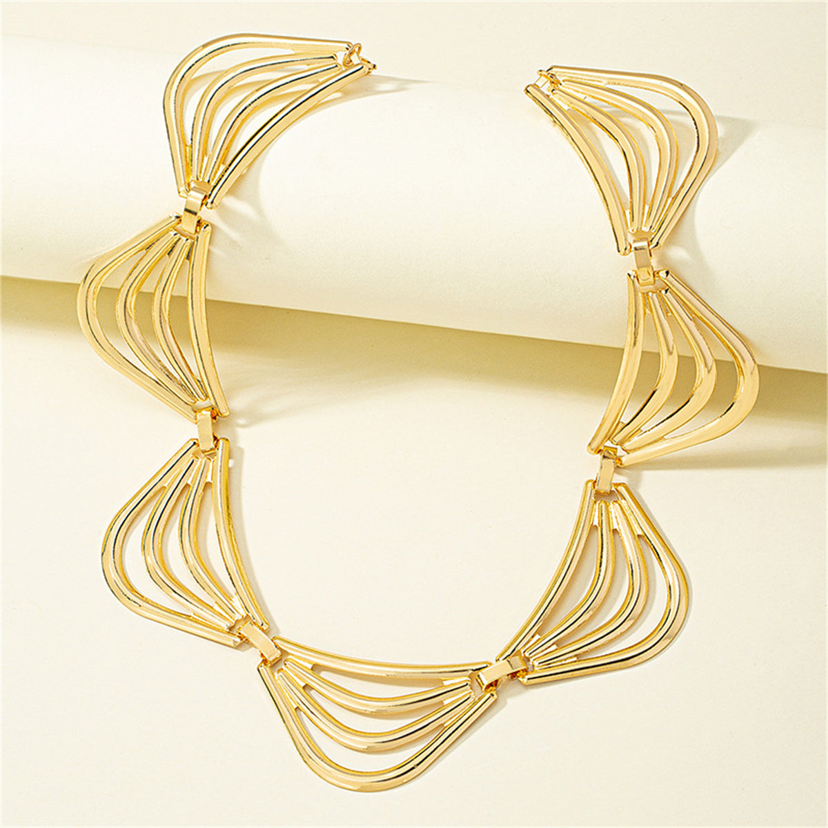 18K Gold-Plated Triangle Station Choker, chunky gold choker necklace, everyday style, detail close-up