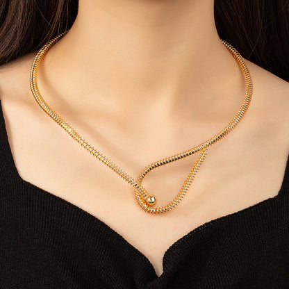 18K Gold-Plated Textured Knot Choker Necklace, chunky gold choker necklace, dainty minimalist design, front view