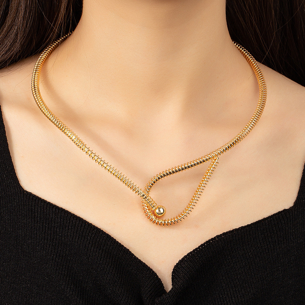 18K Gold-Plated Textured Knot Choker Necklace