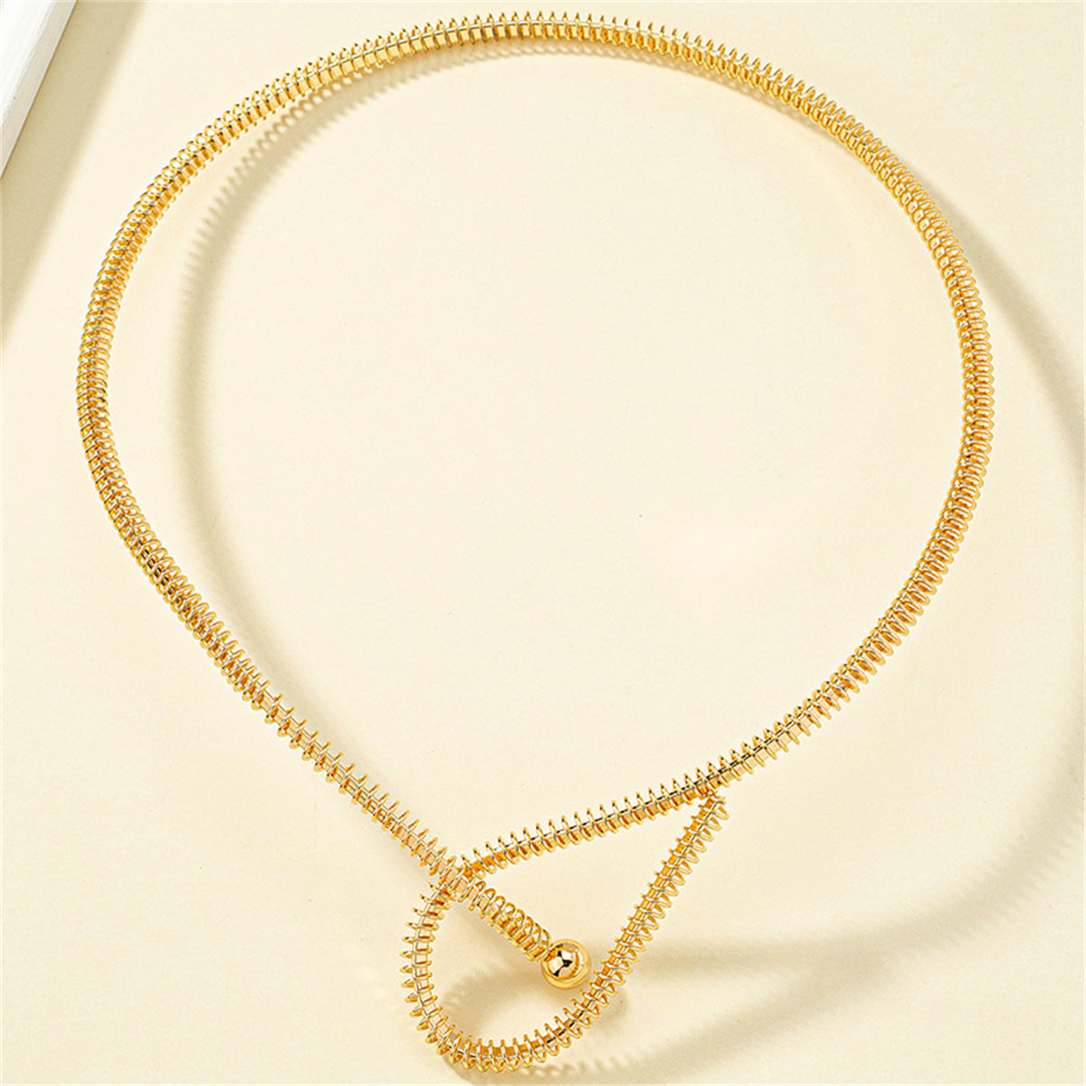 18K Gold-Plated Textured Knot Choker Necklace, chunky gold choker necklace, dainty minimalist design, side view