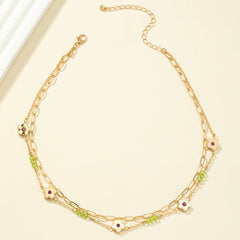 Cubic Zirconia & 18K Gold-Plated Flower Layered Necklace