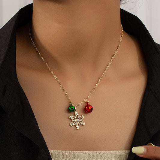 Cubic Zirconia and 18K Gold-Plated Snowflake Bell Pendant Necklace, gold pendant necklace for women, front view
