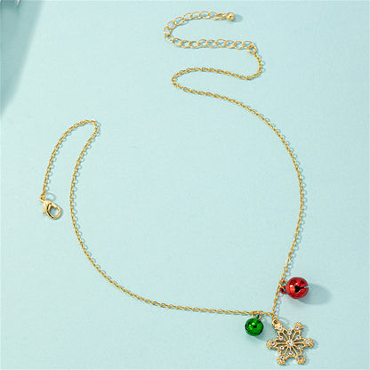 Cubic Zirconia and 18K Gold-Plated Snowflake Bell Pendant Necklace, gold pendant necklace for women, detail close-up