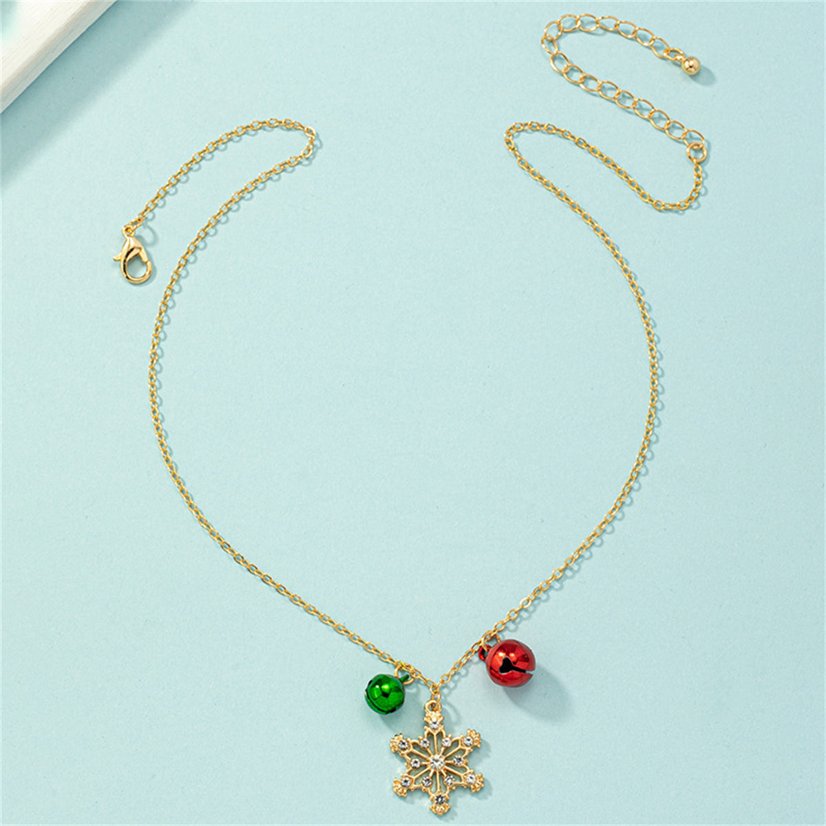 Cubic Zirconia and 18K Gold-Plated Snowflake Bell Pendant Necklace, gold pendant necklace for women, lifestyle look