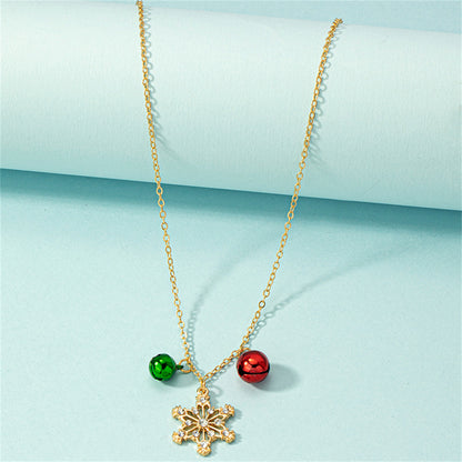 Cubic Zirconia and 18K Gold-Plated Snowflake Bell Pendant Necklace, gold pendant necklace for women, side view