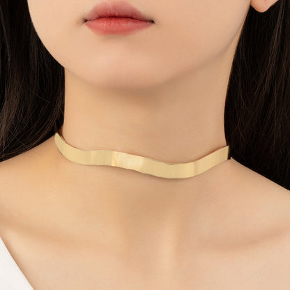 18K Gold-Plated Wave Choker, chunky gold choker necklace, vintage-inspired design, front view