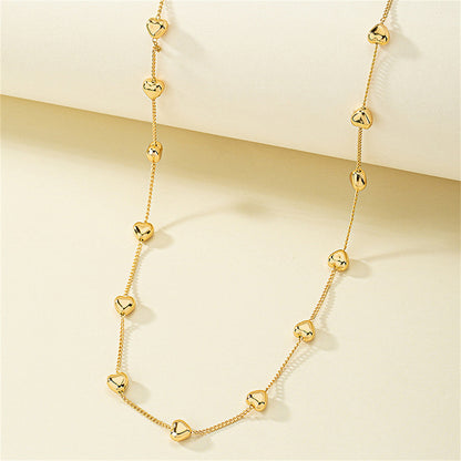 18K Gold-Plated Heart Station Necklace, gold pendant necklace for women, elegant gift for her, detail close-up
