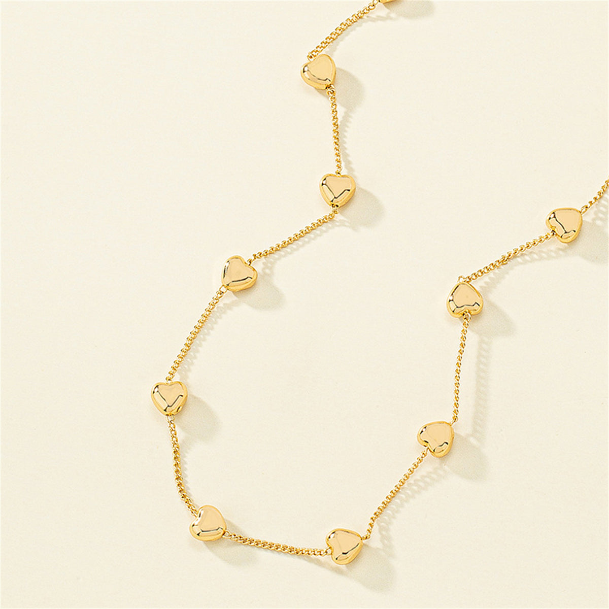 18K Gold-Plated Heart Station Necklace, gold pendant necklace for women, elegant gift for her, lifestyle look