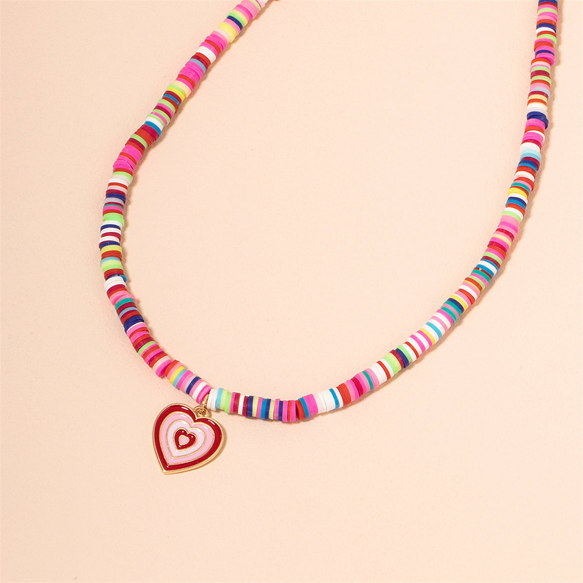 Pink and Red Enamel Polymer Clay Heart Pendant Necklace, pendant necklace for women, everyday style, lifestyle look