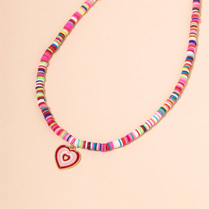 Pink and Red Enamel Polymer Clay Heart Pendant Necklace, pendant necklace for women, everyday style, lifestyle look