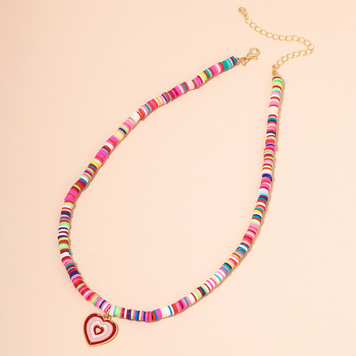 Pink and Red Enamel Polymer Clay Heart Pendant Necklace, pendant necklace for women, everyday style, styled look
