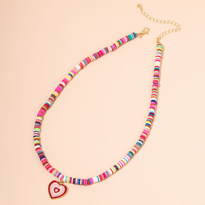 Pink and Red Enamel Polymer Clay Heart Pendant Necklace, pendant necklace for women, everyday style, styled look