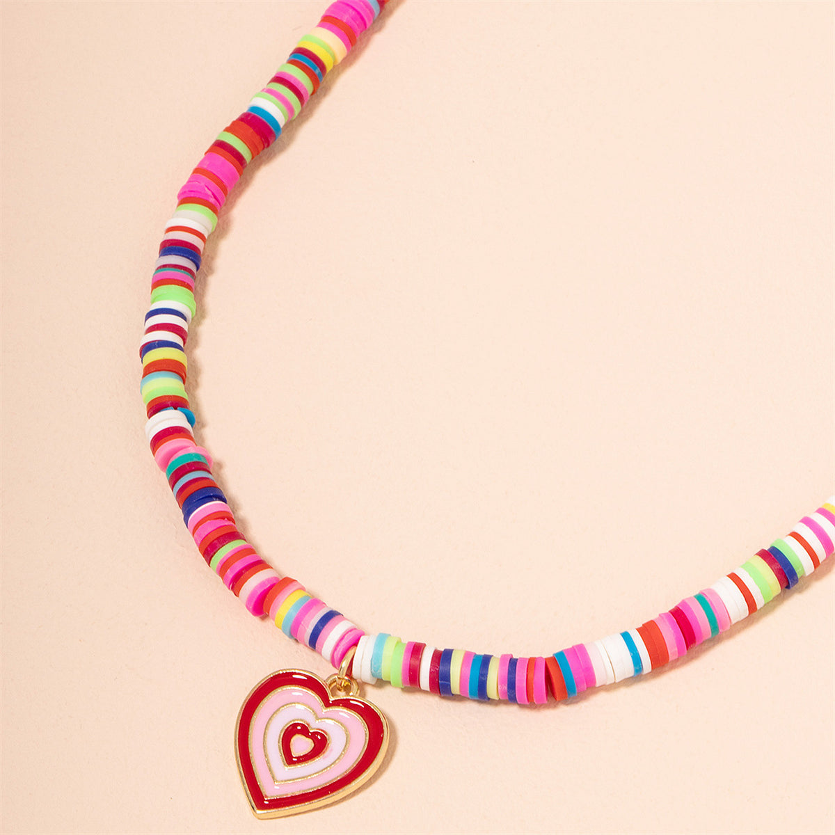 Pink and Red Enamel Polymer Clay Heart Pendant Necklace, pendant necklace for women, everyday style, side view