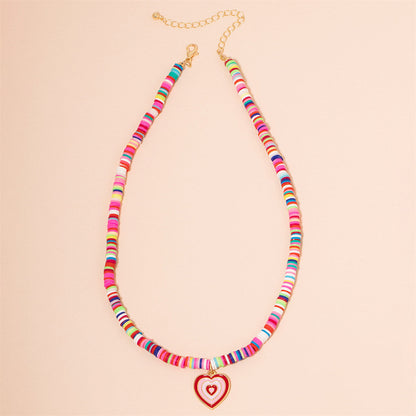 Pink and Red Enamel Polymer Clay Heart Pendant Necklace, pendant necklace for women, everyday style, detail close-up