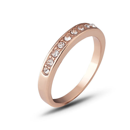 Cubic Zirconia and 18K Rose Gold-Plated Band Ring, rose gold statement rings for women, dainty minimalist design, front view