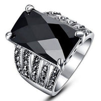 Black & Cubic Zirconia Rectangle Prong Ring