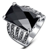 Black & Cubic Zirconia Rectangle Prong Ring