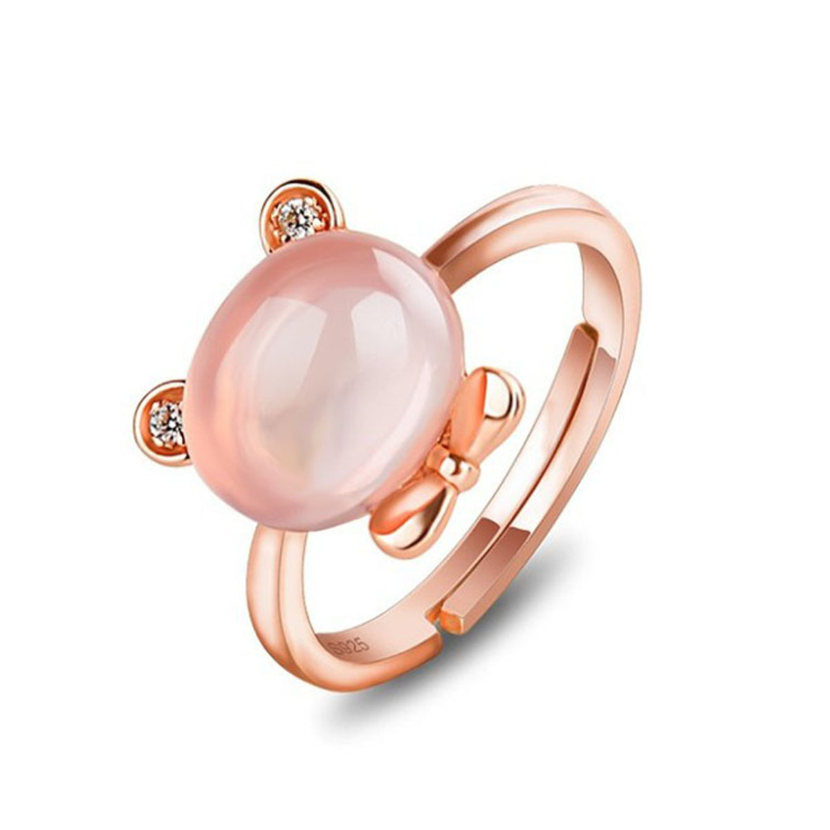 Rose Quartz & Cubic Zirconia Bear Adjustable Ring