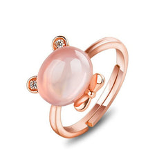 Rose Quartz & Cubic Zirconia Bear Adjustable Ring