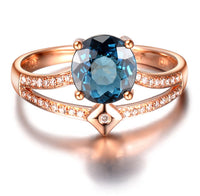 Blue Cubic Zirconia & Crystal Two-Row Round Ring