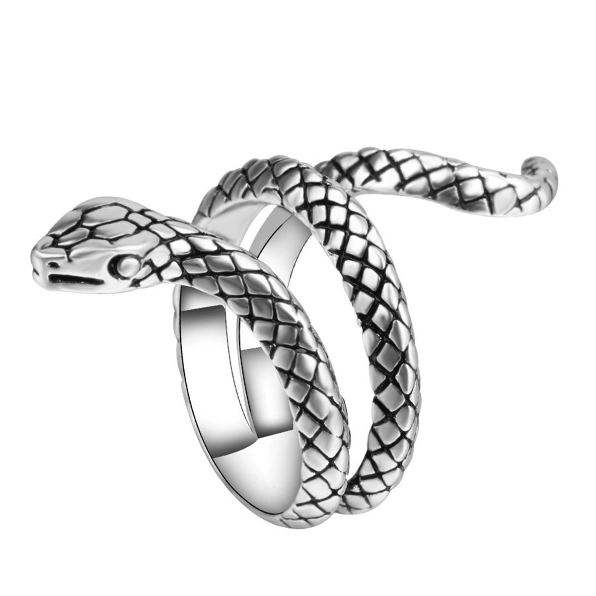 Silver-Plated Coil Snake Band Ring